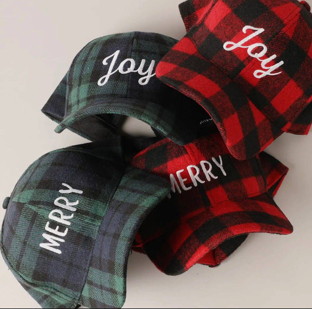 Merry or Joy Plaid Baseball Hat