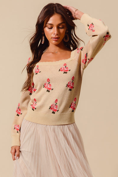 Claire Floral Square Neck Sweater