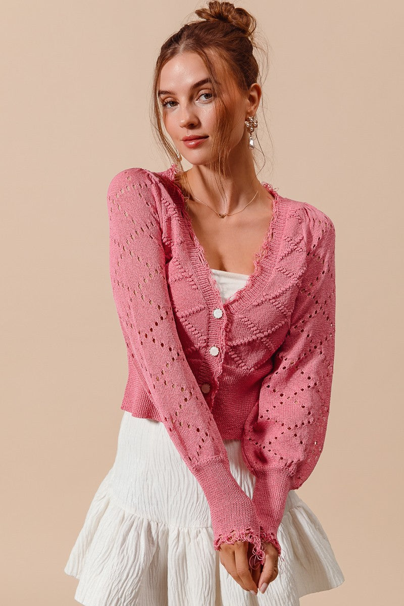 Quinn Cable Knit Frayed Cardigan