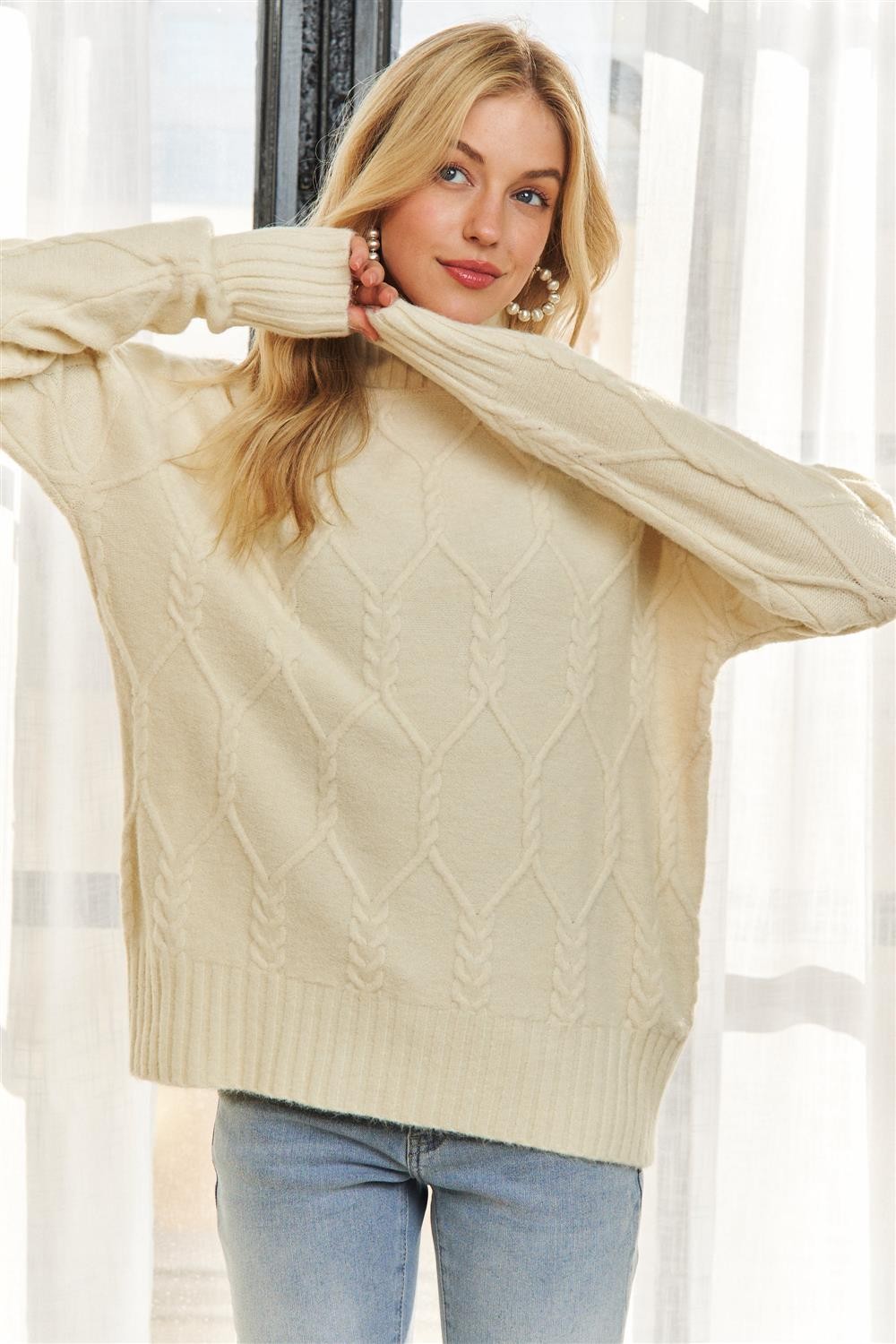 Diamond Braid Beige Sweater