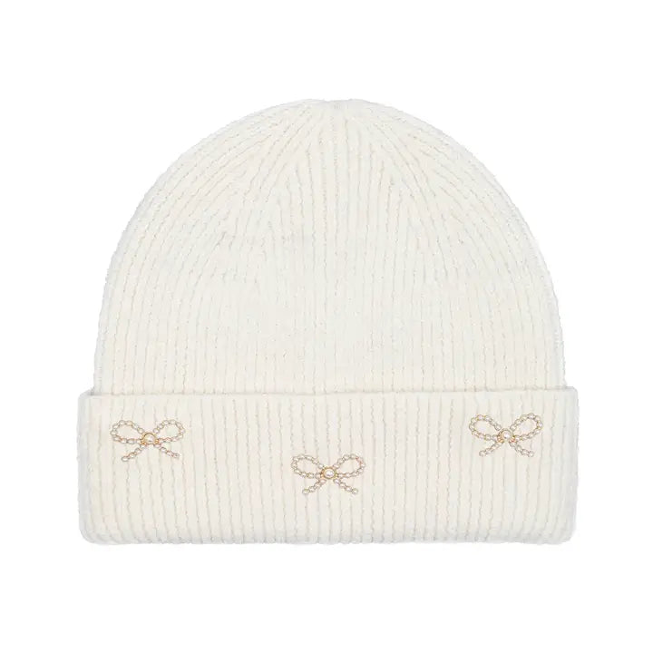 Pearl Bow Cuff Beanie