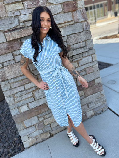 Denim Stripe Button Down Dress