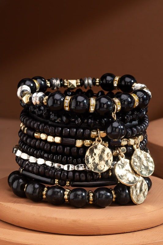 9 Black Stack Beaded Beacelet Set