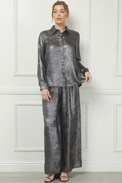 Gunmetal Satin Wide Leg Dress Pant