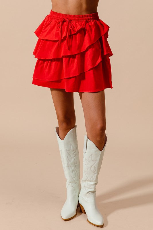 Asymmetrical Red Ruffle Skirt