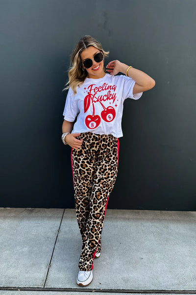 Red Stripe Leopard Track Pants