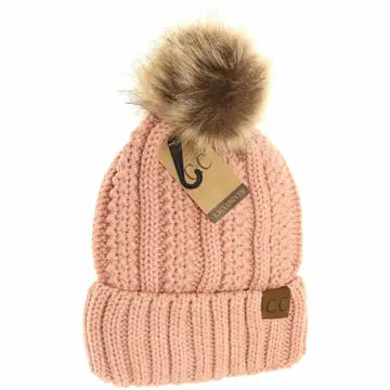 Fuzzy Lined Fur Pom Pom Beanie