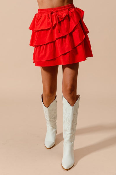 Asymmetrical Red Ruffle Skirt