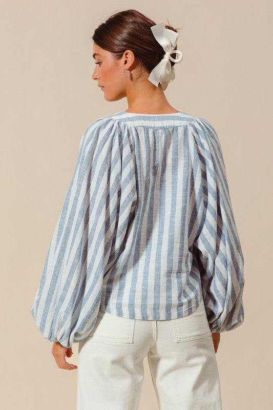 Piper Striped Woven Lace Up Blouse