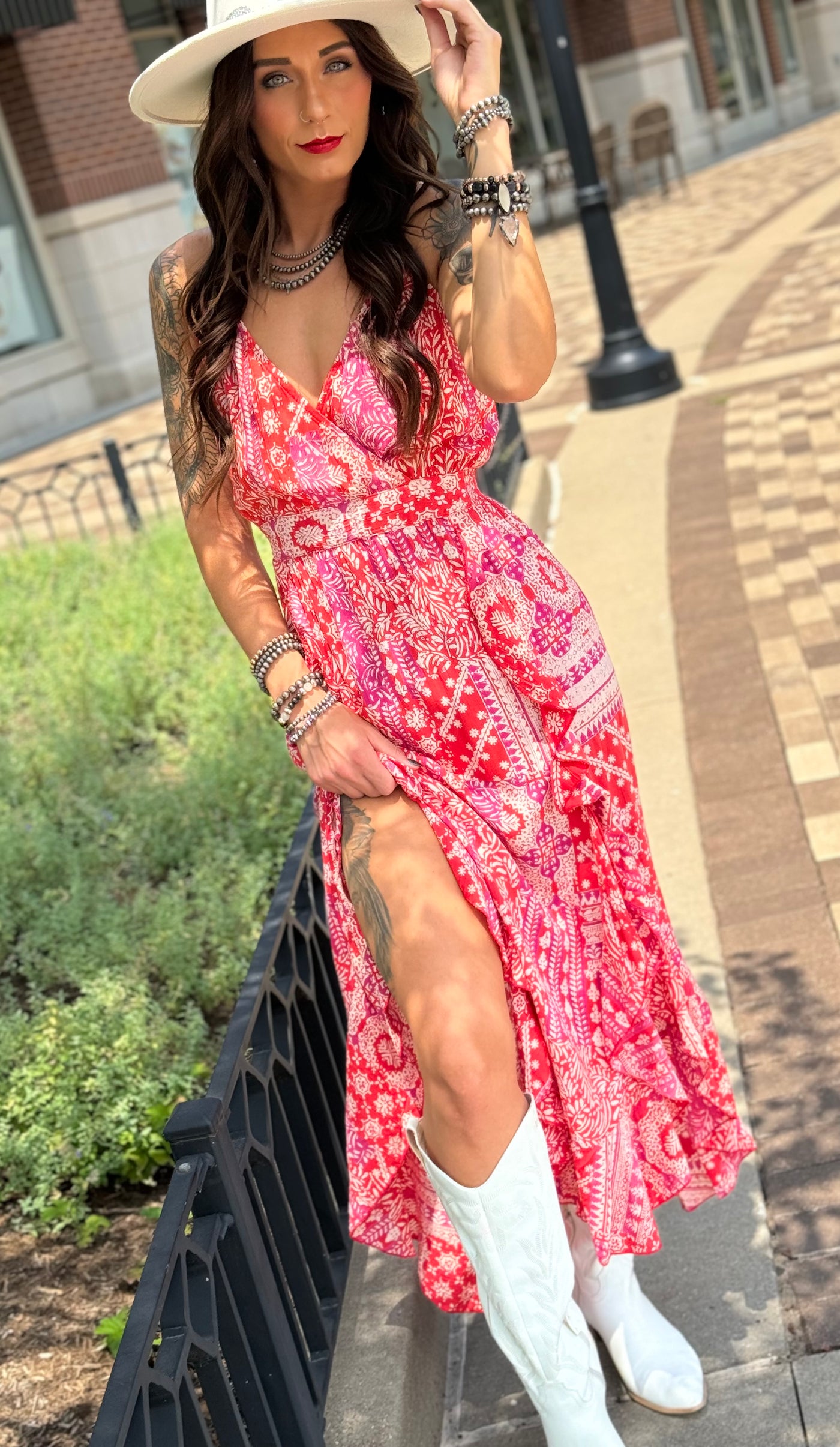 Double Ruffled Red Maxi Dress