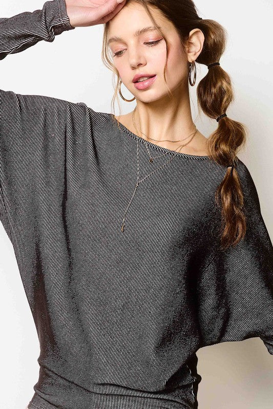 Two-Tone Batwing Dolman- Black