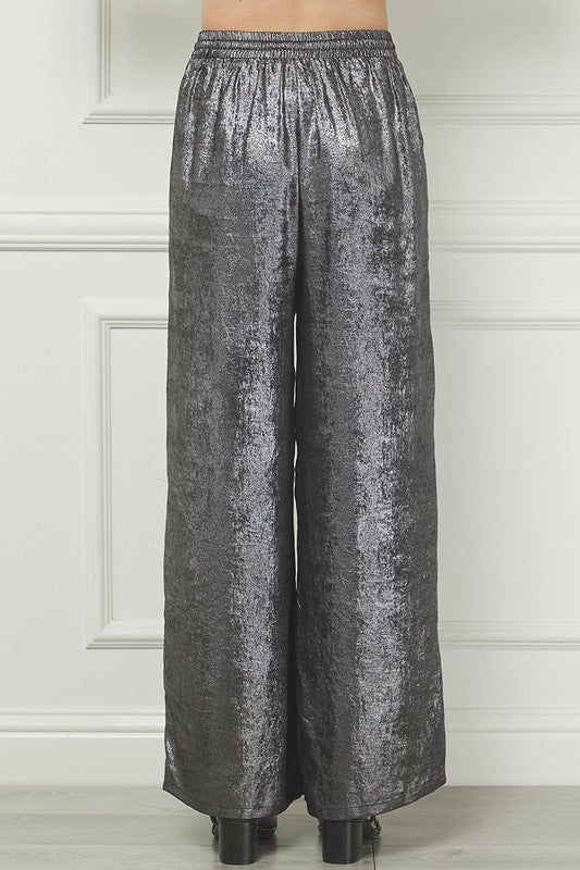 Gunmetal Satin Wide Leg Dress Pant