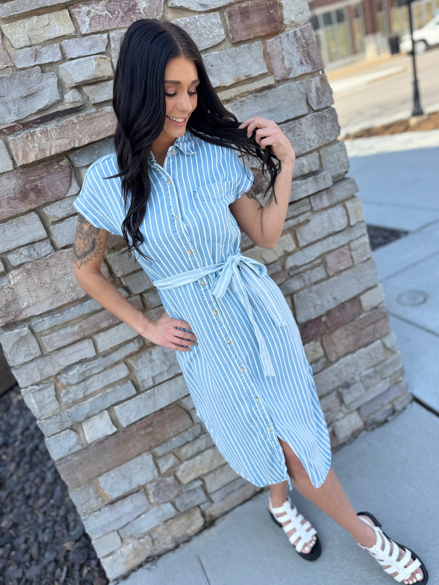 Denim Stripe Button Down Dress