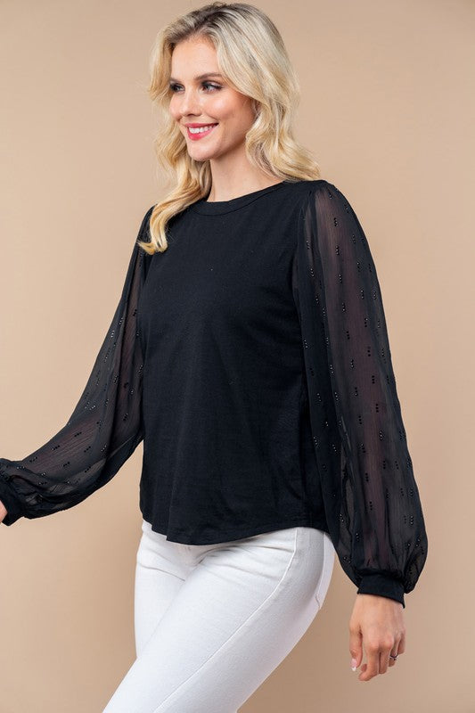 Luna Black Long Sleeve Woven Top