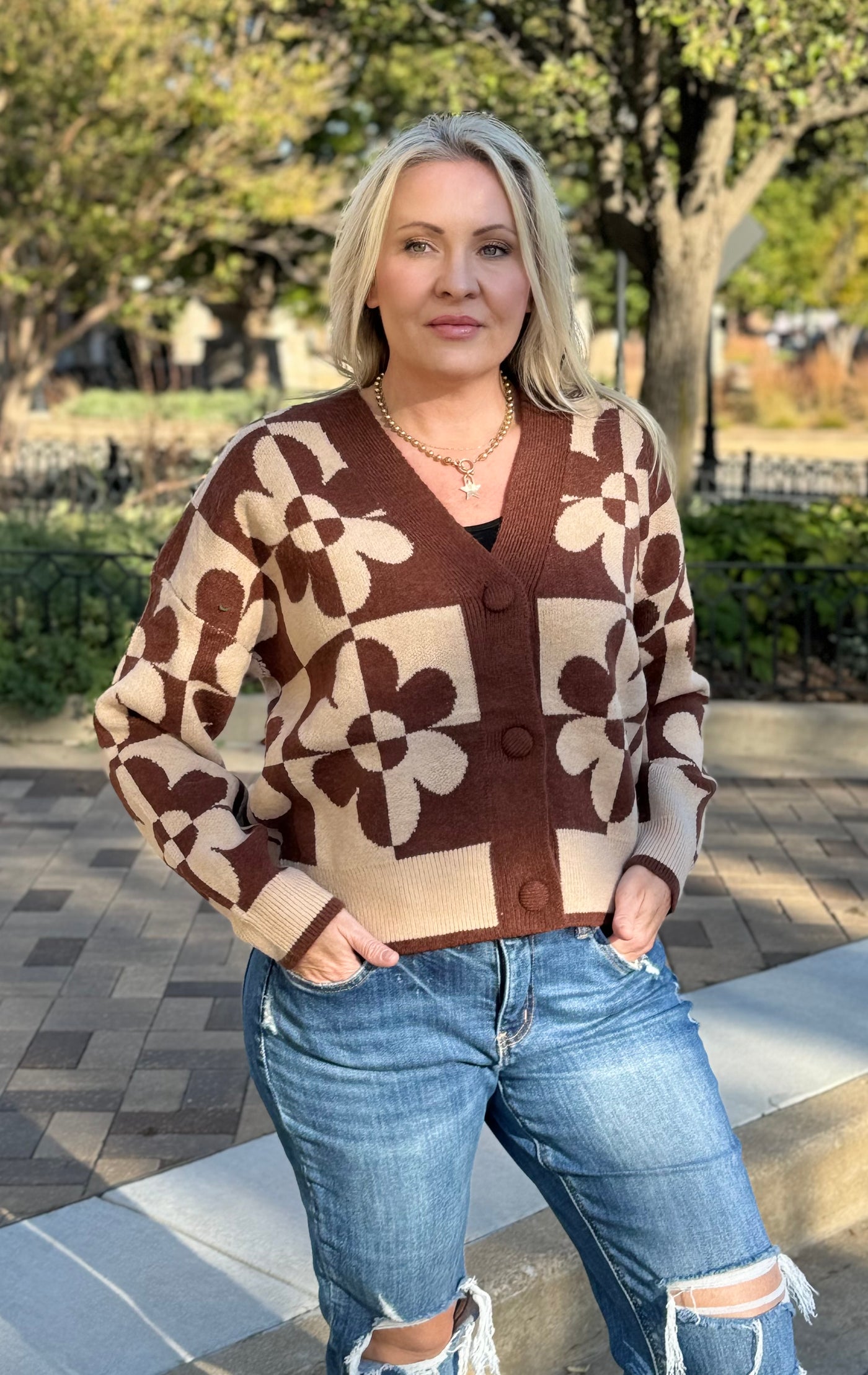 Brown & Taupe Floral Cardigan