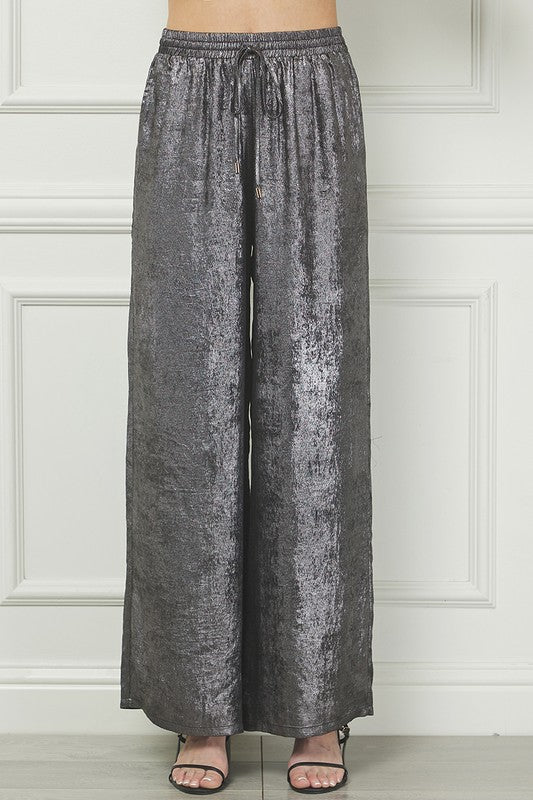 Gunmetal Satin Wide Leg Dress Pant