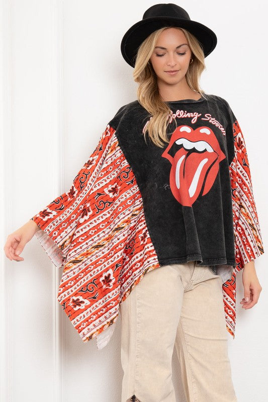 The Stones Acid Washed Poncho Tee