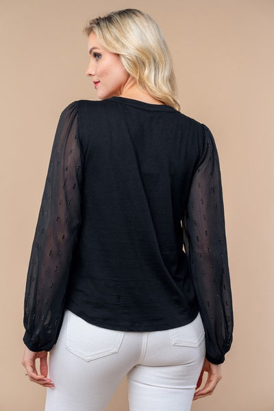 Luna Black Long Sleeve Woven Top