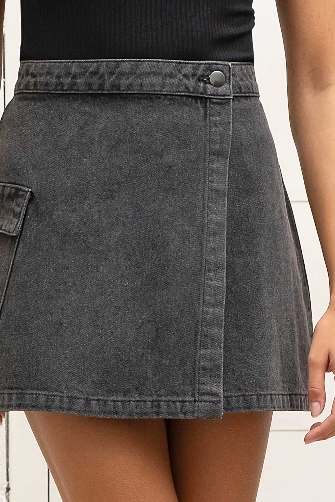 Black Mamba Denim Cargo Skirt