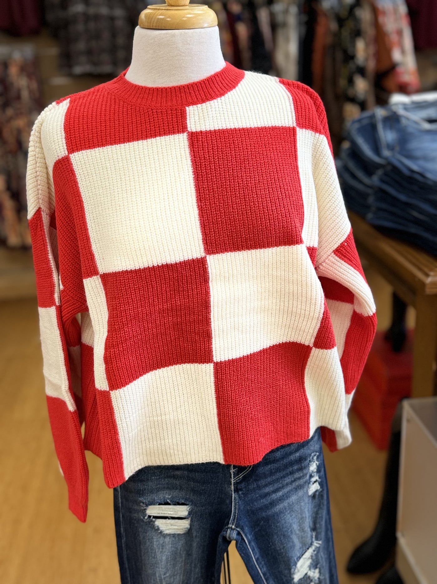 Emma's Oversized Red Checkered Pullover