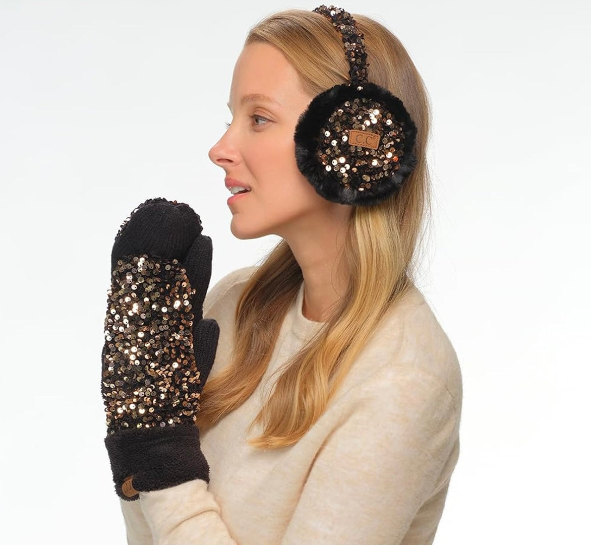 Gold Sequin Earmuffs by CC Label