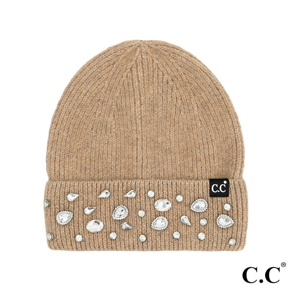 Rhinestone Charm Cuff Beanie by CC Label