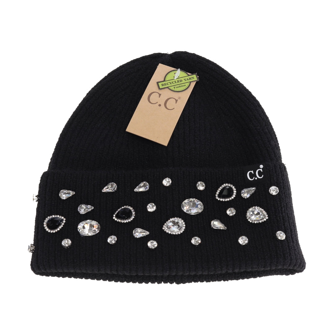 Rhinestone Charm Cuff Beanie by CC Label