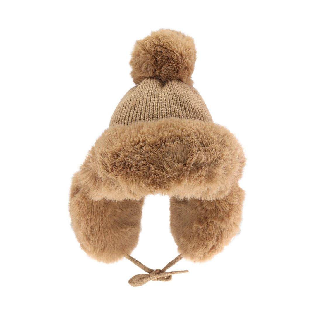 Fuzzy Trapper Pom Beanie