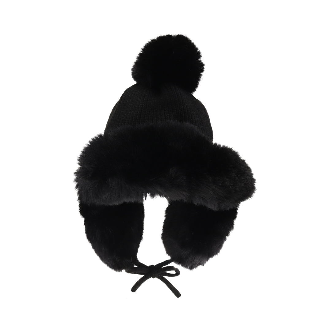 Fuzzy Trapper Pom Beanie