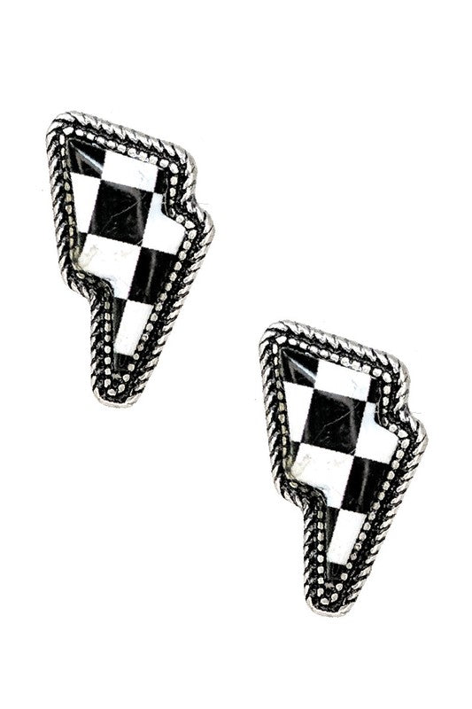 Checkered Thunder Stud Earring