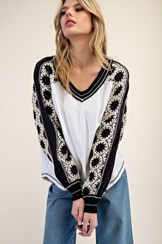 Embroidered Raglan Sleeve Top