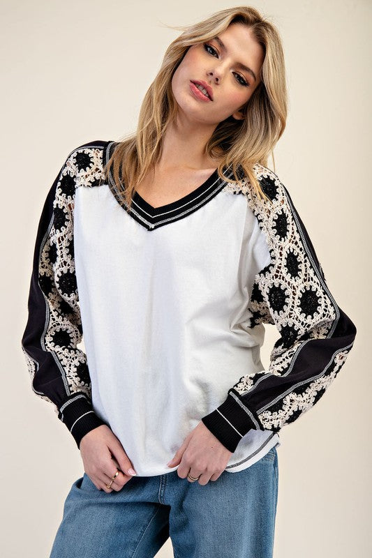 Embroidered Raglan Sleeve Top