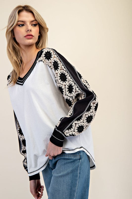 Embroidered Raglan Sleeve Top