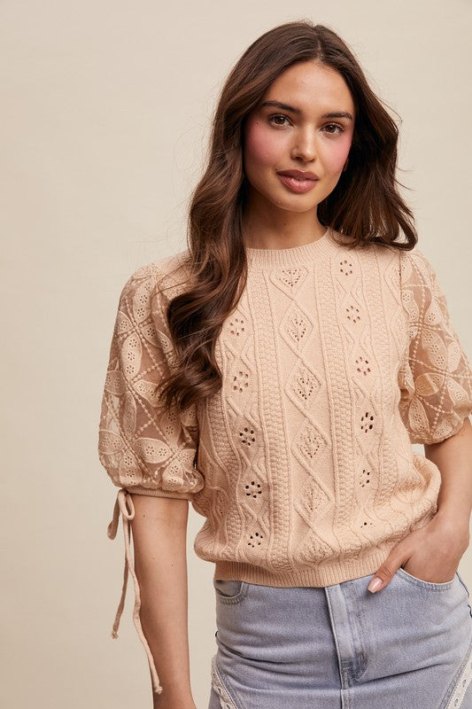 Soft Bloom Knit Top - Oatmeal