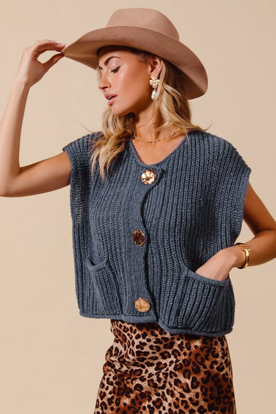 Gold Metal Button Sweater Vest