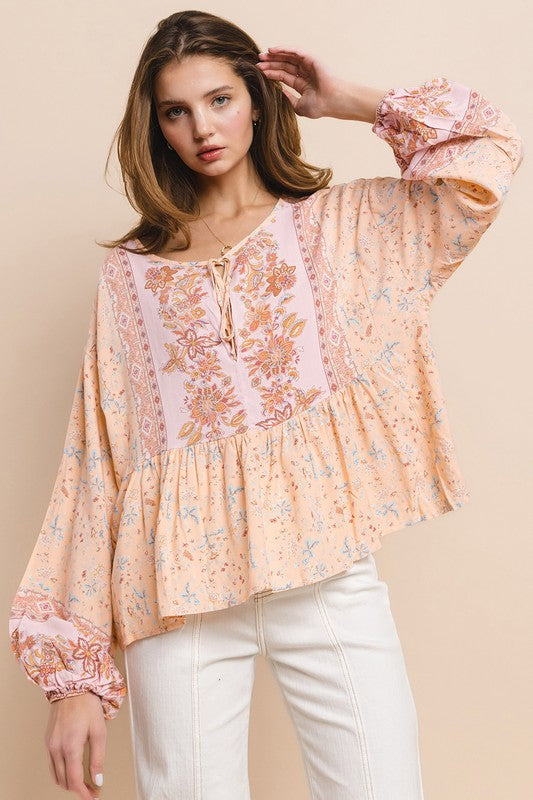 Blush Boho Paisley Peasant Top