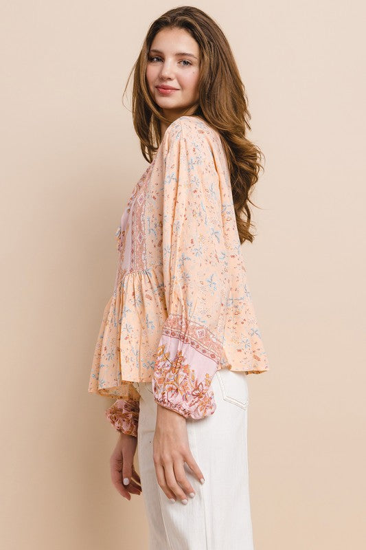 Blush Boho Paisley Peasant Top