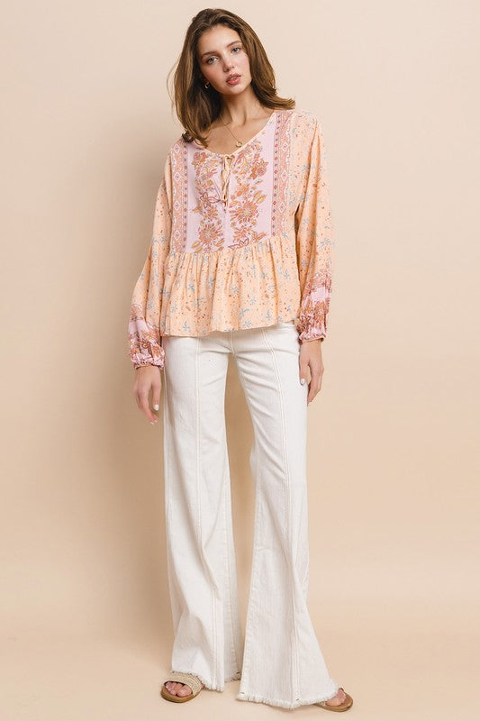 Blush Boho Paisley Peasant Top