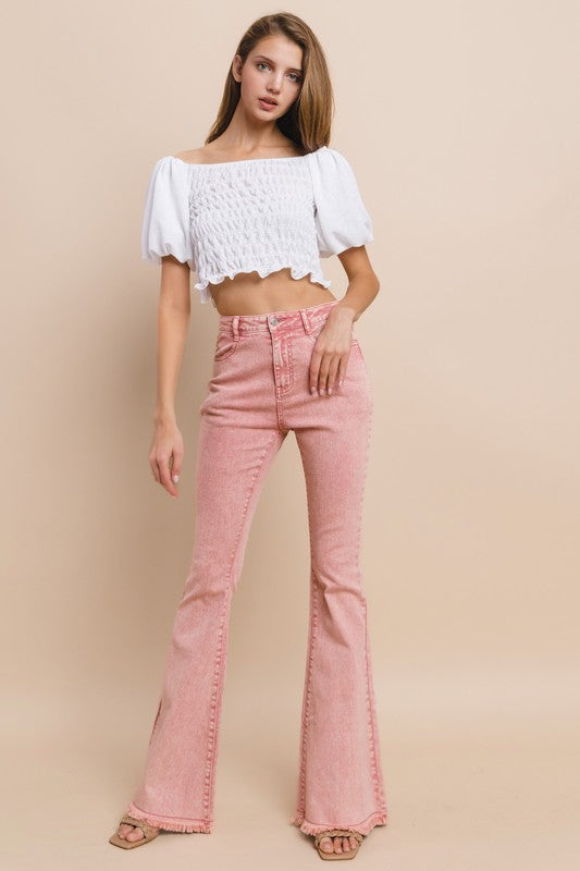 Rose Acid Wash Boot Cut Jeans