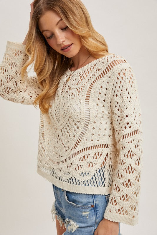 Bohemian Boat Neck Crochet Top