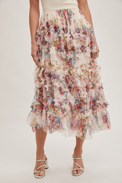 Floral Ruffle Midi Skirt