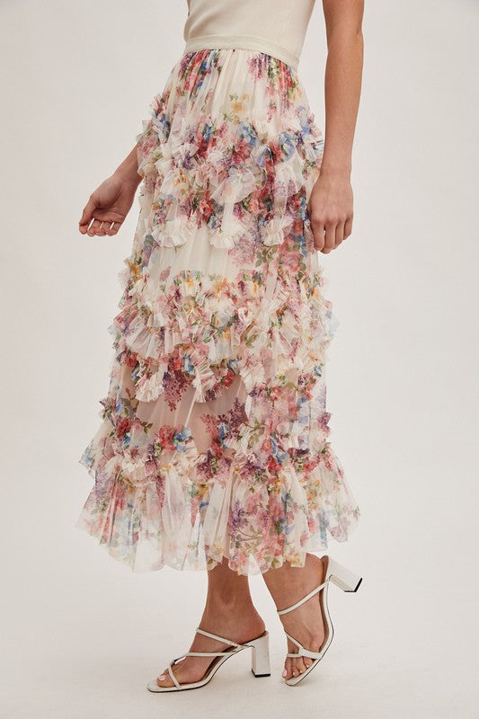 Floral Ruffle Midi Skirt