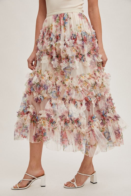 Floral Ruffle Midi Skirt