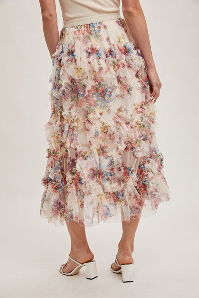 Floral Ruffle Midi Skirt