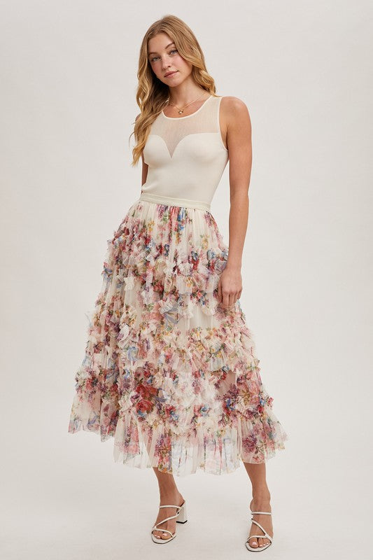 Floral Ruffle Midi Skirt