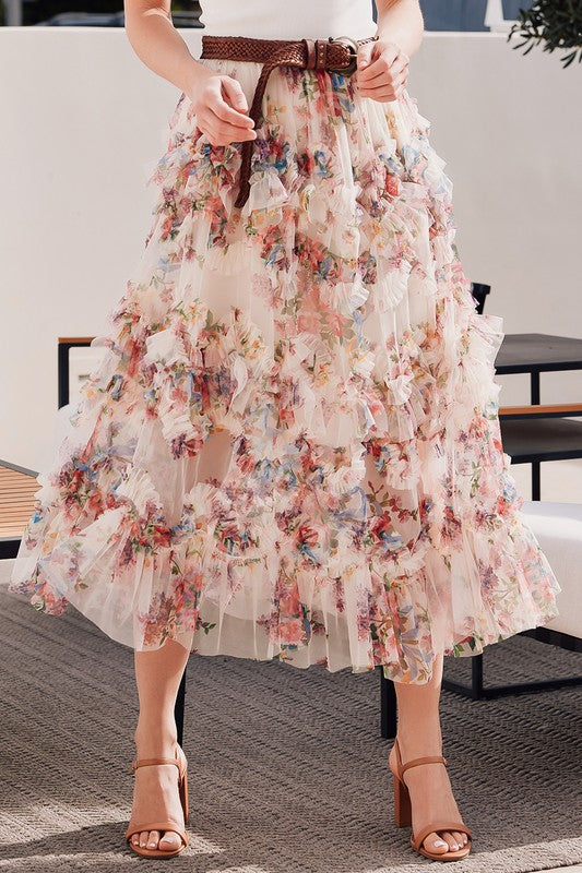 Floral Ruffle Midi Skirt