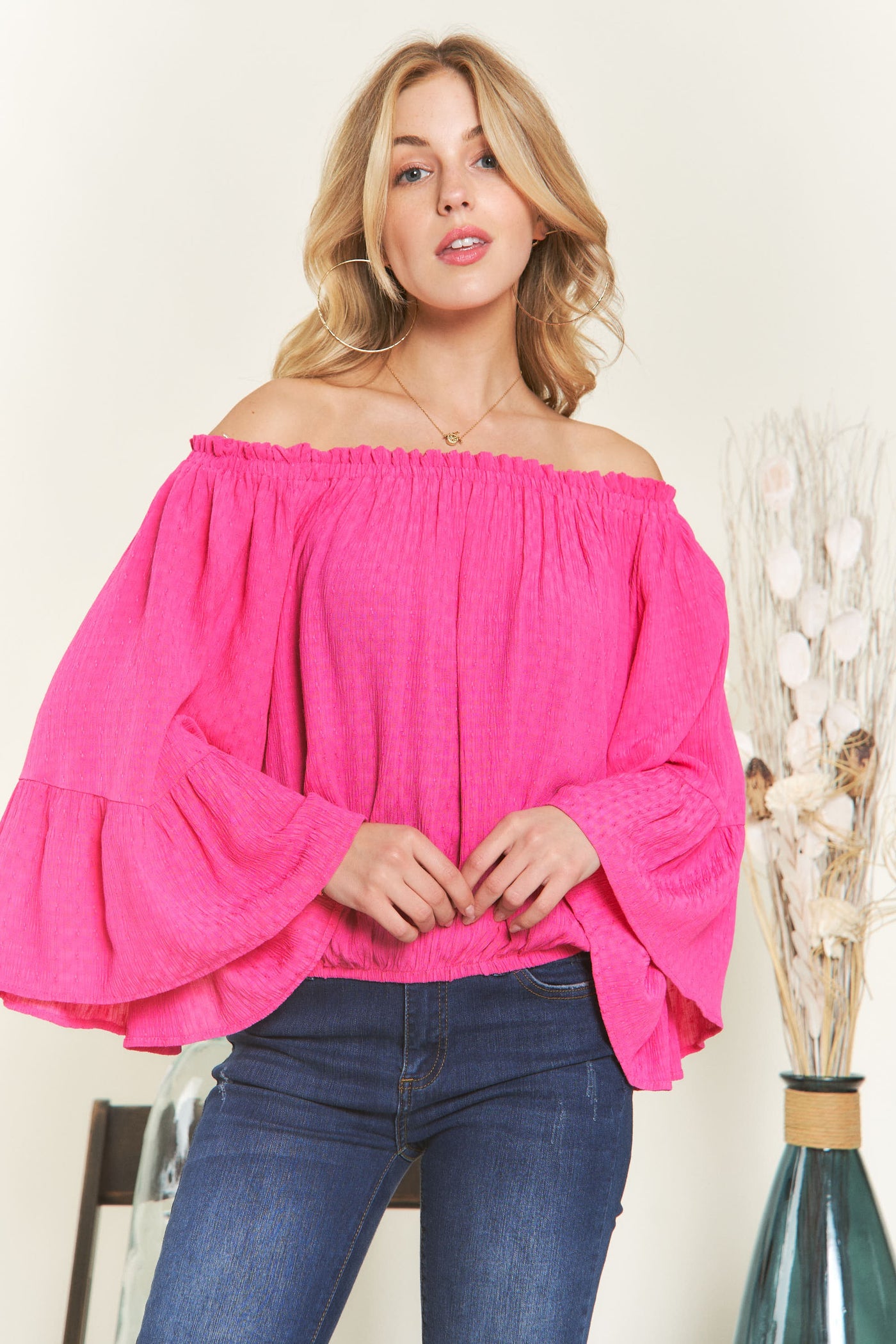 Hot Pink Bell Sleeve Top