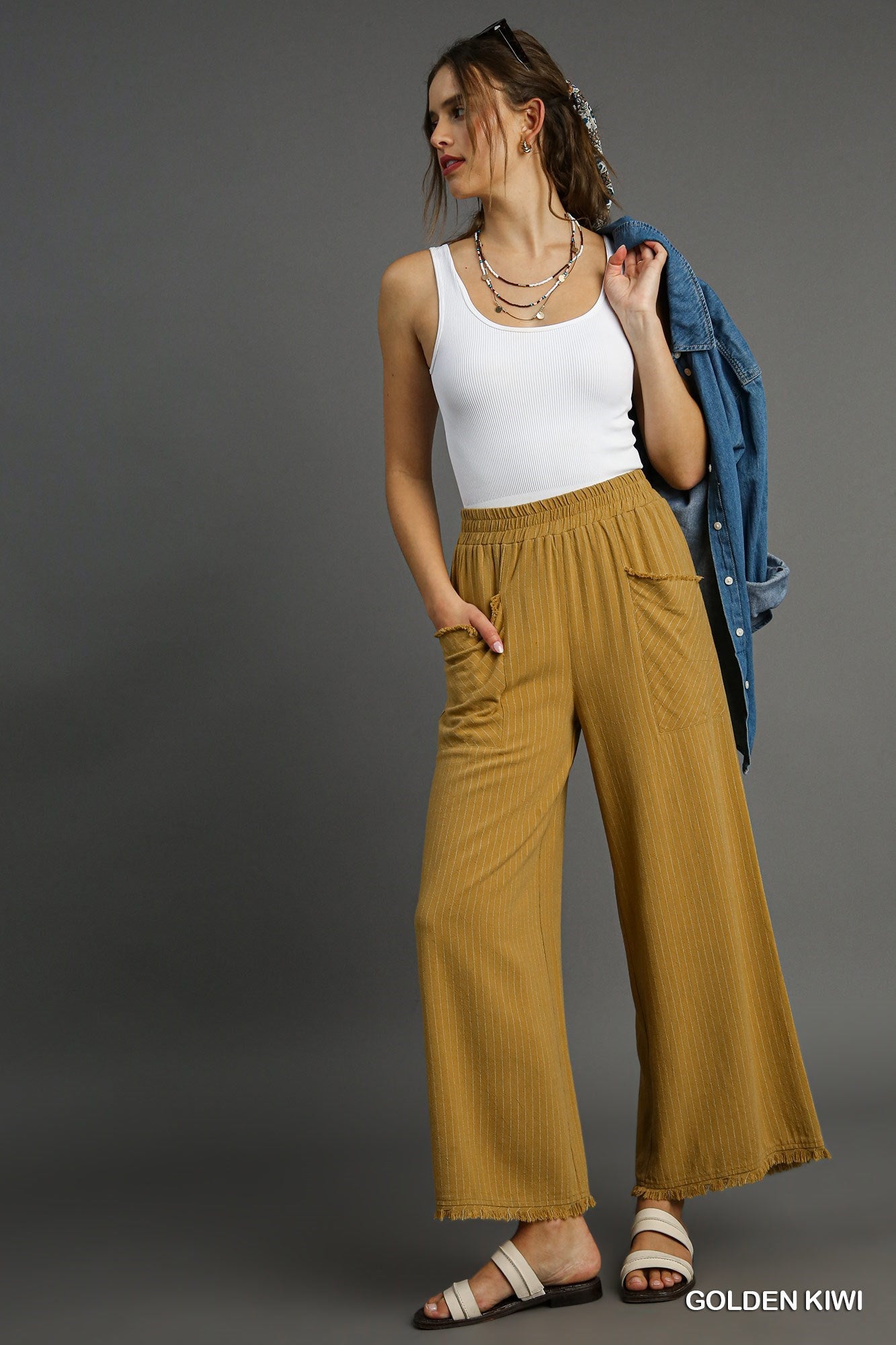 Golden Kiwi Striped Wide Leg Pants