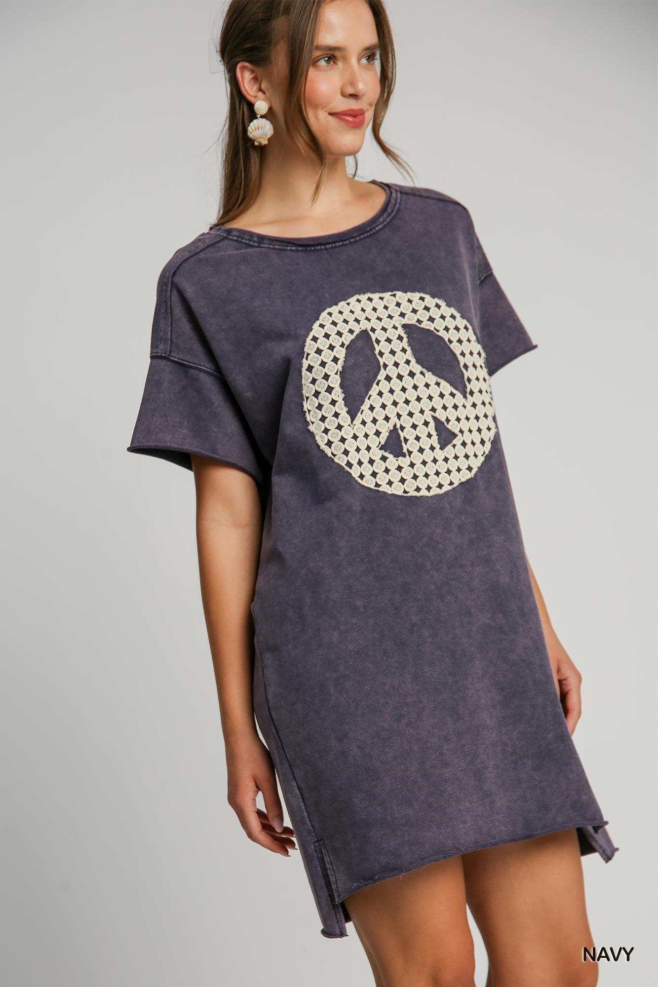 Navy Peace Sign Terry Cloth Tee Dress