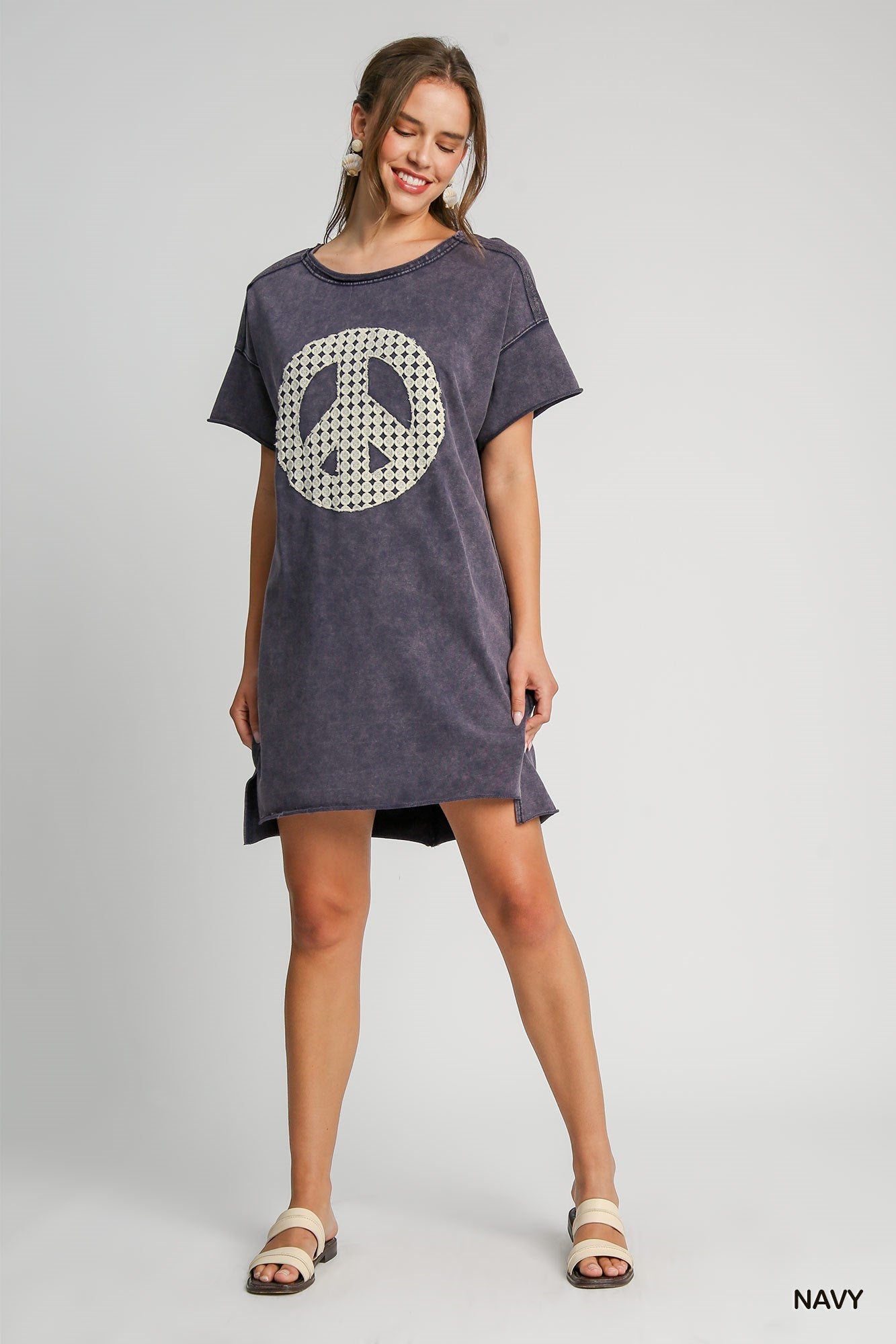 Navy Peace Sign Terry Cloth Tee Dress